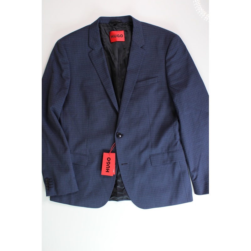 HUGO Boss Mens Henry Slim Fit Plaid Sportcoat 44R Navy Blue