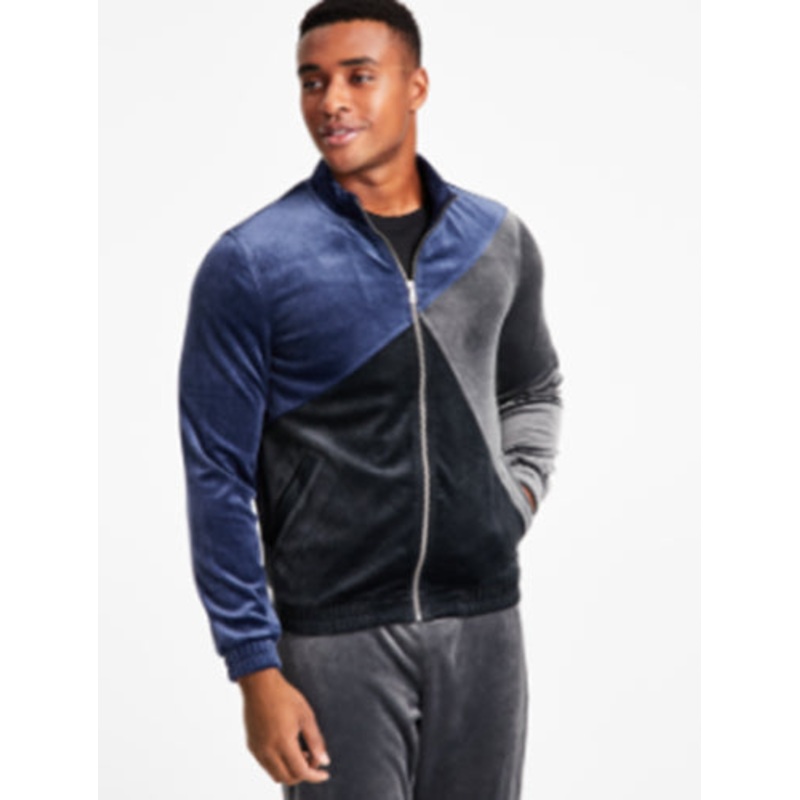 I.N.C. Men's Regular-Fit Pieced Colorblocked Velour Jacket Basic Navy XXL