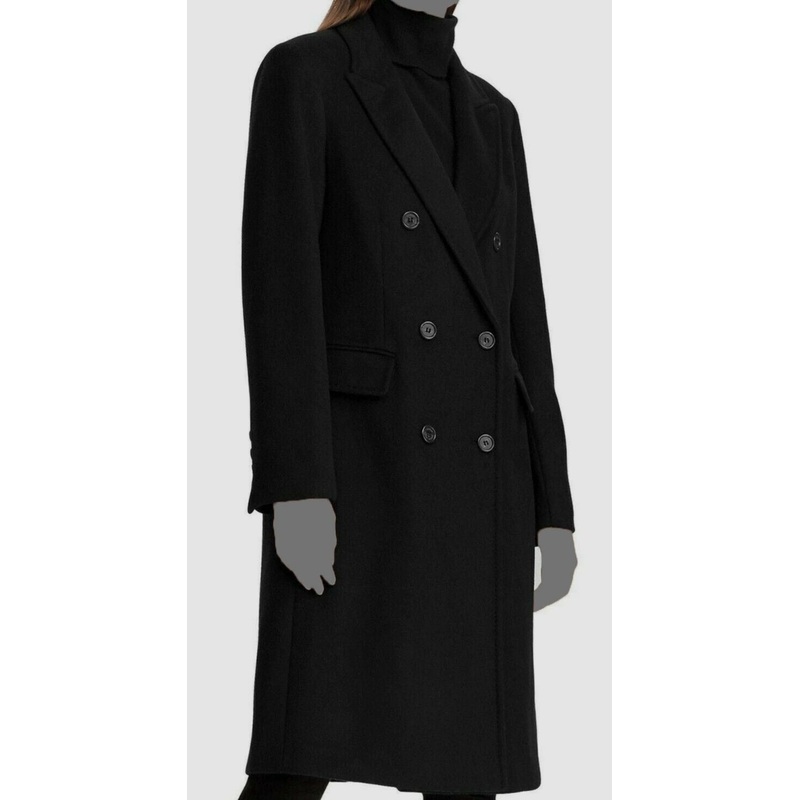 Lauren Ralph Lauren Women's Black Wool-Blend Reefer Overcoat Coat Jacket Size 16