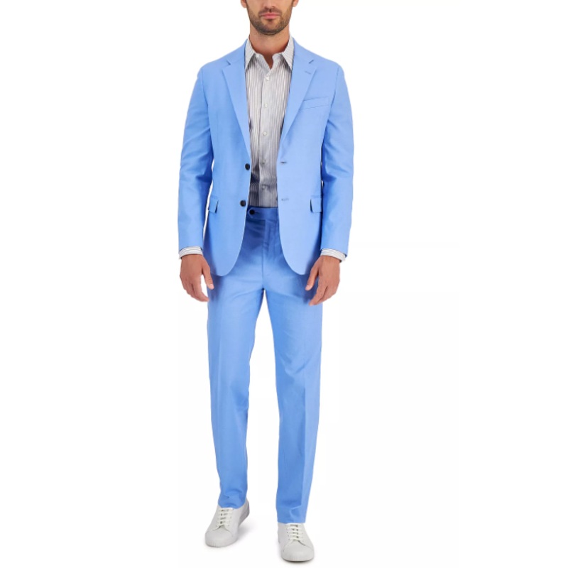Nautica Men's Cotton Linen Suit Light Blue Modern Fit 36R Jacket 30 x 32 Pants