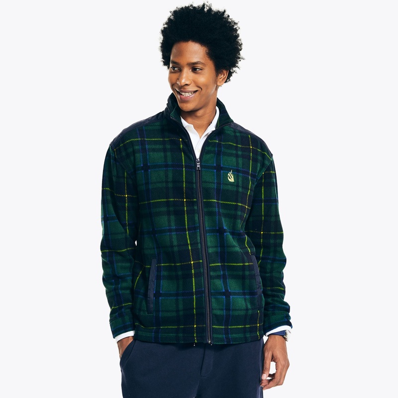 Nautica Men's Nautex Plaid Fullzip Fleece Jacket  Tidal Green XL