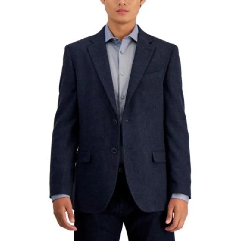 NAUTICA Men's Sport Coat Navy Blue 38R Modern-Fit Solid Herringbone Tweed