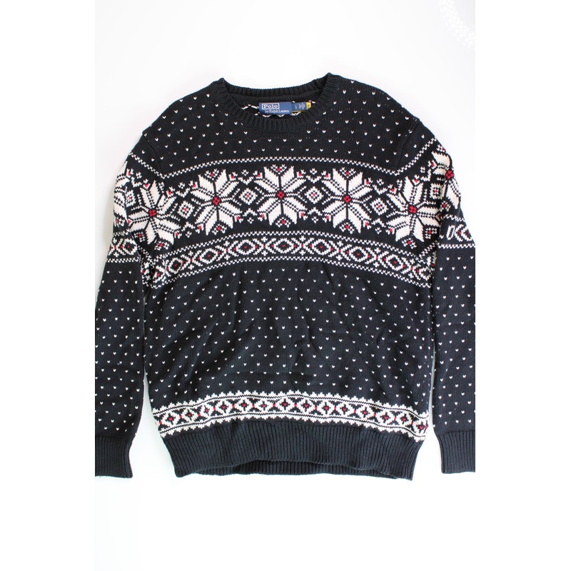 Polo Ralph Lauren Mens Sweater Large Black Cotton / Cashmere Crewneck