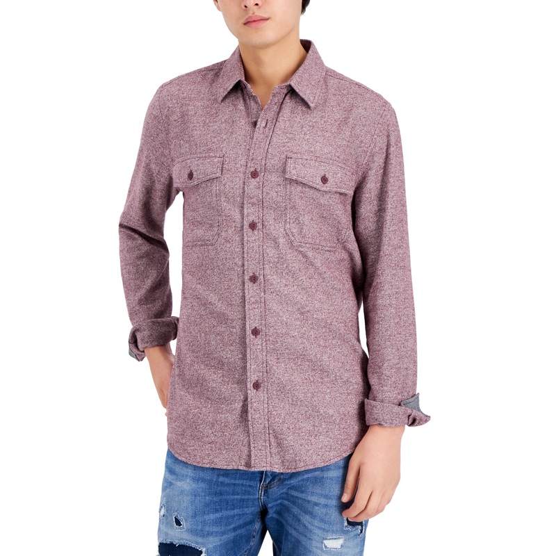 Sun + Stone Men's Grindle Flannel Shirt  Dark Scarlet Red XXL