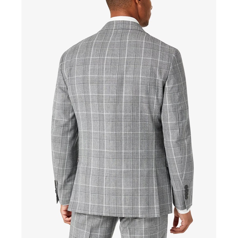 Tallia Men's Plaid Suit Jacket - Black white 44R