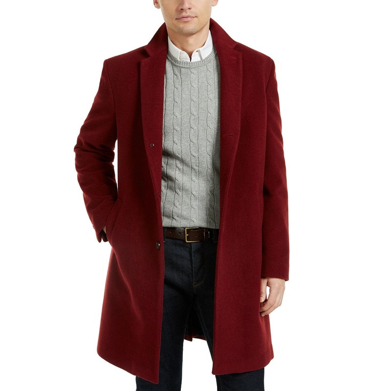 Tommy Hilfiger Addison Wool-Blend Trim Fit Overcoat Coat 38R Red