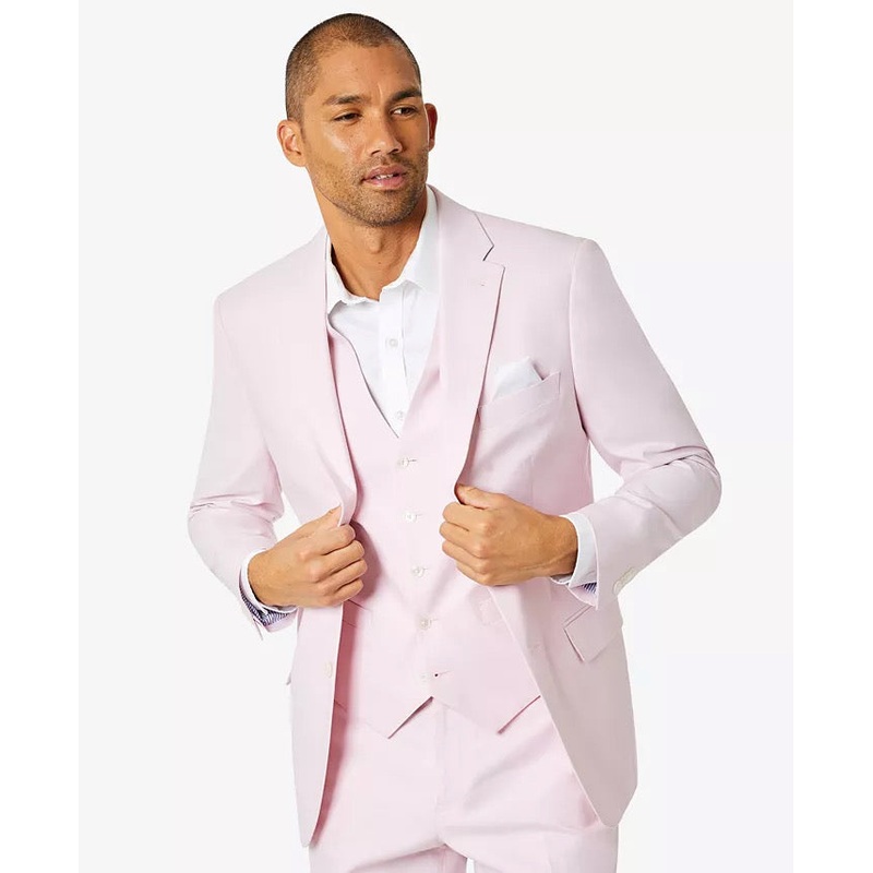 Tommy Hilfiger Mens Chambray Suit Jacket 44L Pink Modern-Fit TH Flex Stretch