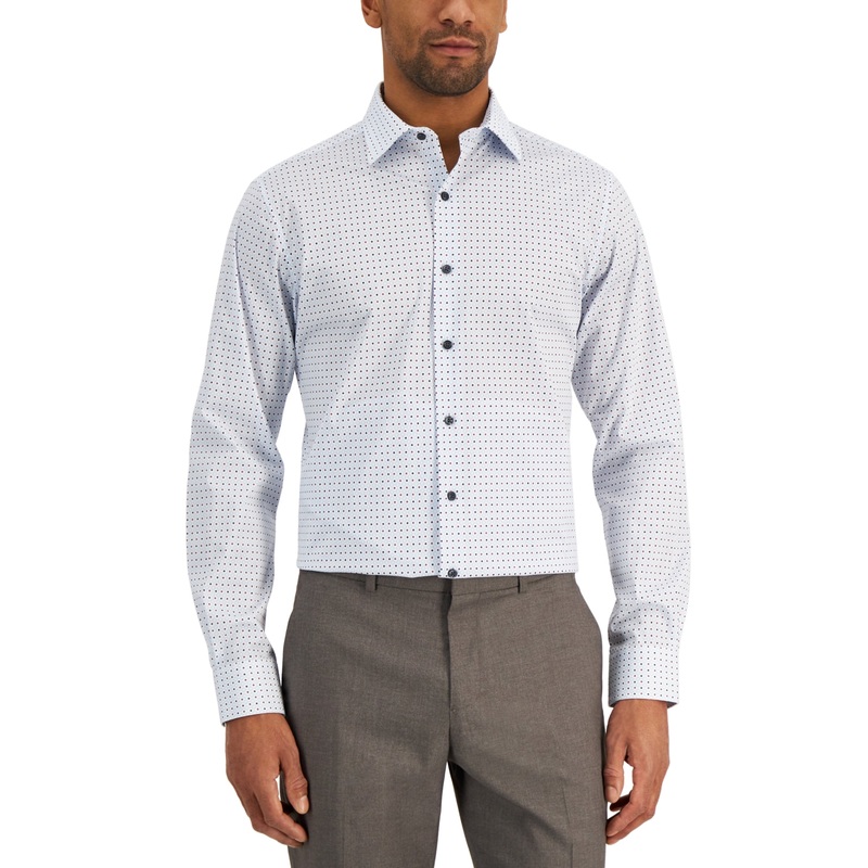 Alfani Men's Slim Fit Stain Resistant Dress Shirt  White Blueberry Large