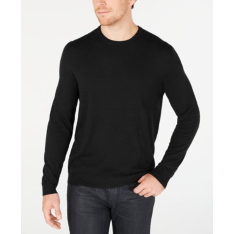 Alfani Men's Solid Crewneck Sweater Deep Black Xl