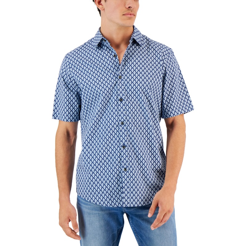 Alfani Mens Llama Geo Print Shirt  Blue Small