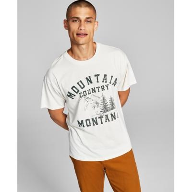 And Now This Mens Mountain Country Graphic T shirt Cream Large