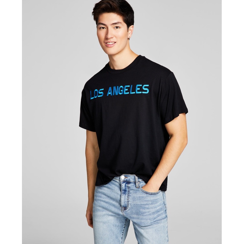 And Now This Mens Oversized fit Embroidered Los Angeles T shirt Black 2XL