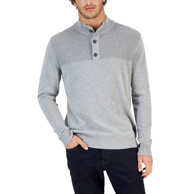 Club Room Men's Mock Neck Sweater Soft Grey Xxl