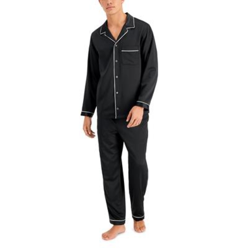 INC International Concepts Men's Piped Satin Pajama Shirt Black Size Large