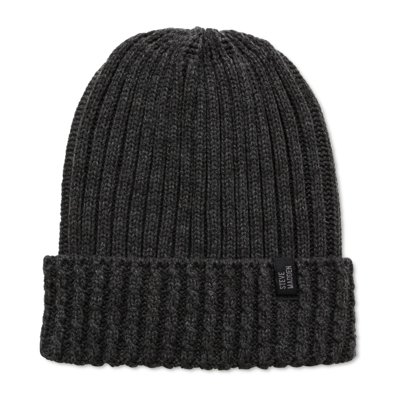 Steve Madden Men's Core Waffle Tall Beanie Hat Gray Osfa