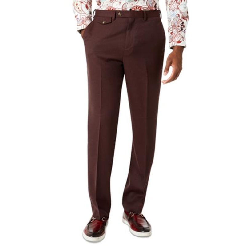 TAYION COLLECTION Men's Suit Dress Pants Burgundy 38 x 32 Classic-Fit Wool