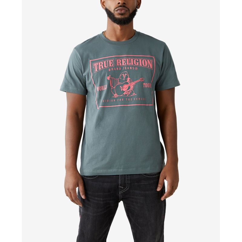 True Religion Mens Classic Logo Cotton Tee Shirt Green Large