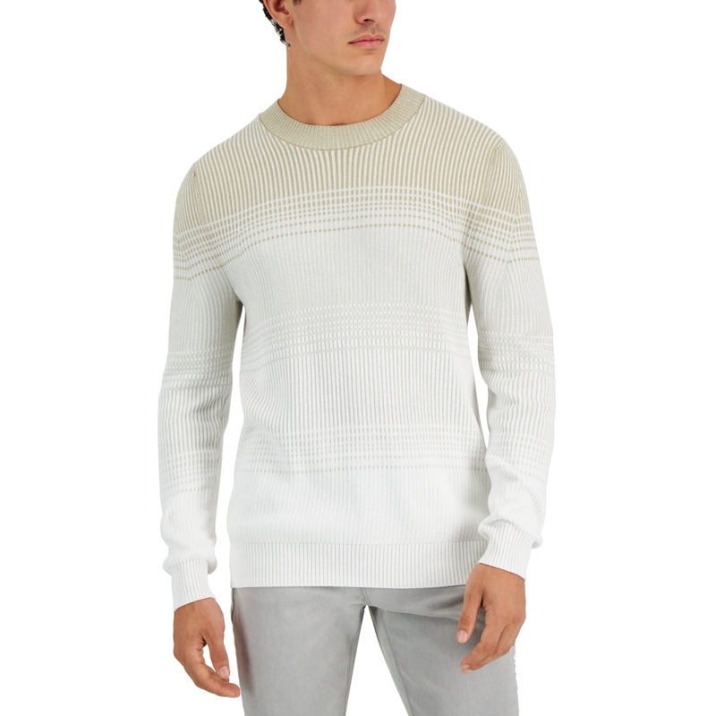 Alfani Men's Ombre Striped Sweater Twill Beige khaki Medium