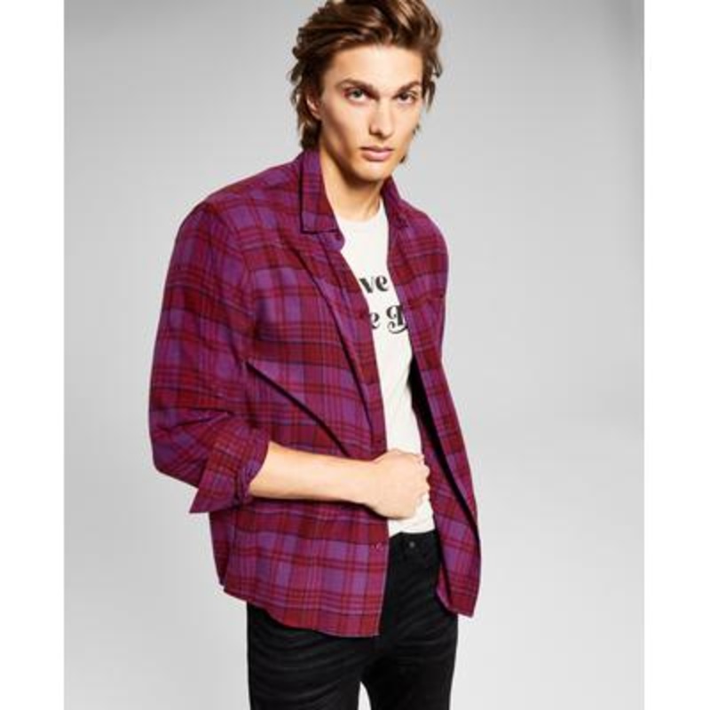 And Now This Men's Brushed Flannel Plaid Shirt  Berry Red  Size XXL