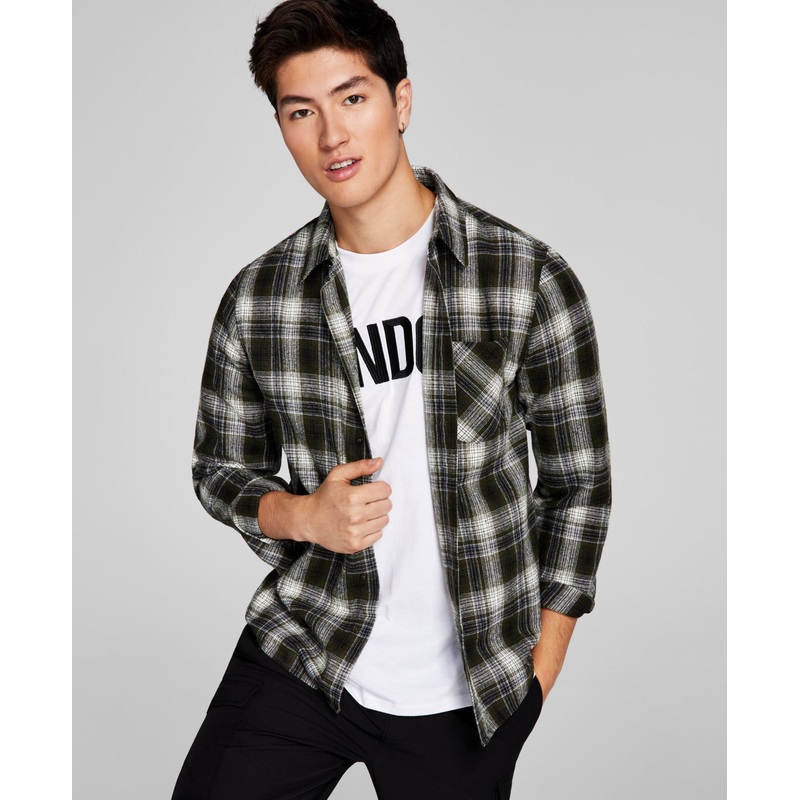 And Now This Men's Green Flannel Collared Shirt Small