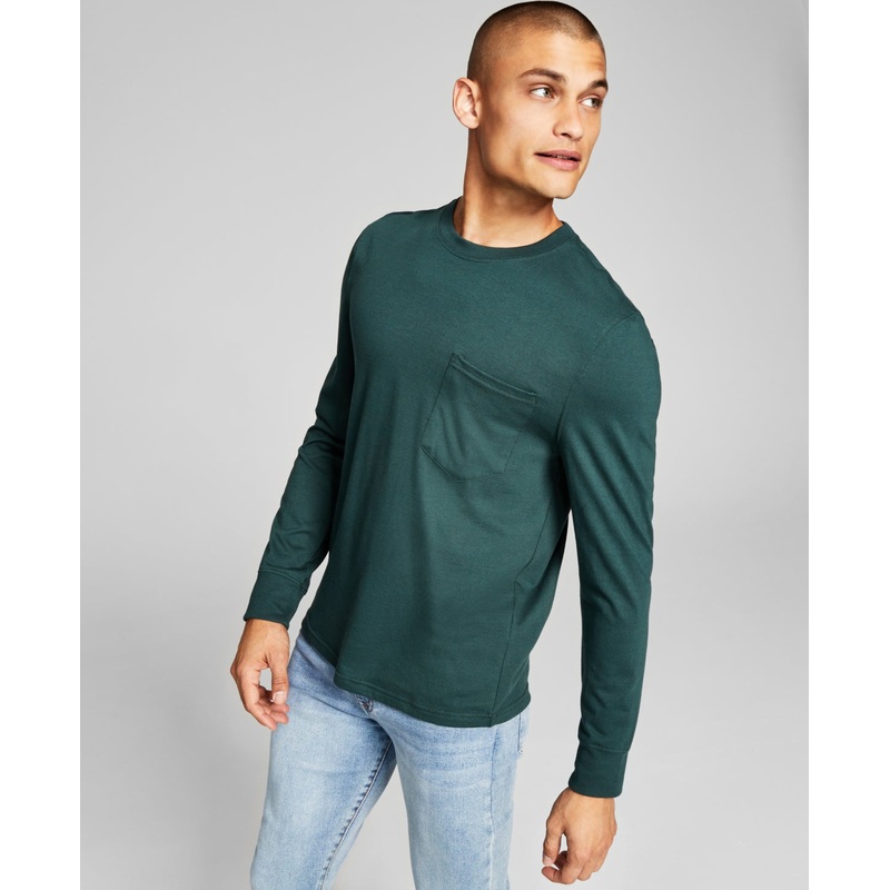 And Now This Men's Pocket Longsleeve Tshirt Darkest Spruce green  2Xl
