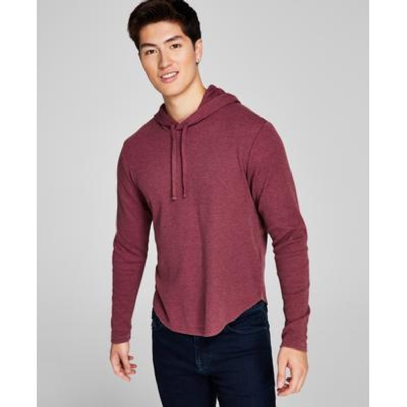 And Now This Men's Waffle Knit Pullover Thermal Hooded Shirt Dark Red Small