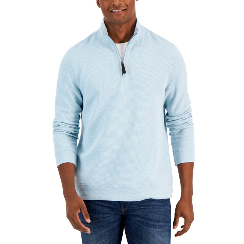 Club Room Men's 1/4 Zip Birdeye Office Pullover Sweater Small Light Blue
