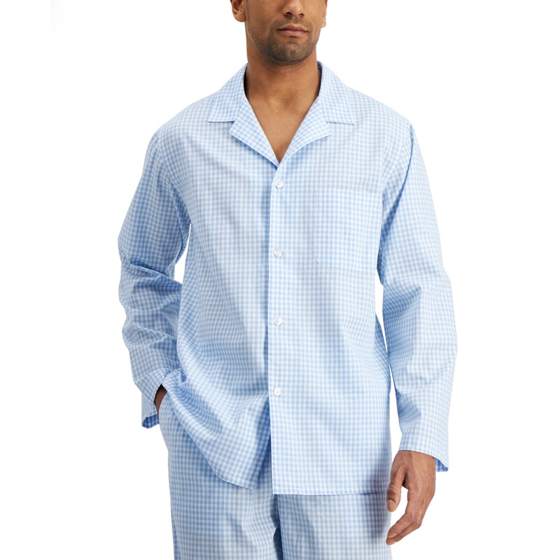 Club Room Men's Blue Gingham Pajama Top  Xl
