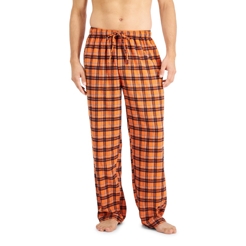 Club Room Men's Flannel Pajama Pants  Orange/Navy Plaid Xxl