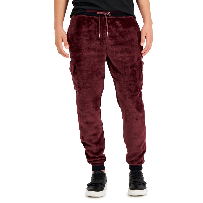 I.N.C. International Concepts Men's Ribbed Velour Cargo Joggers Port Wine Large