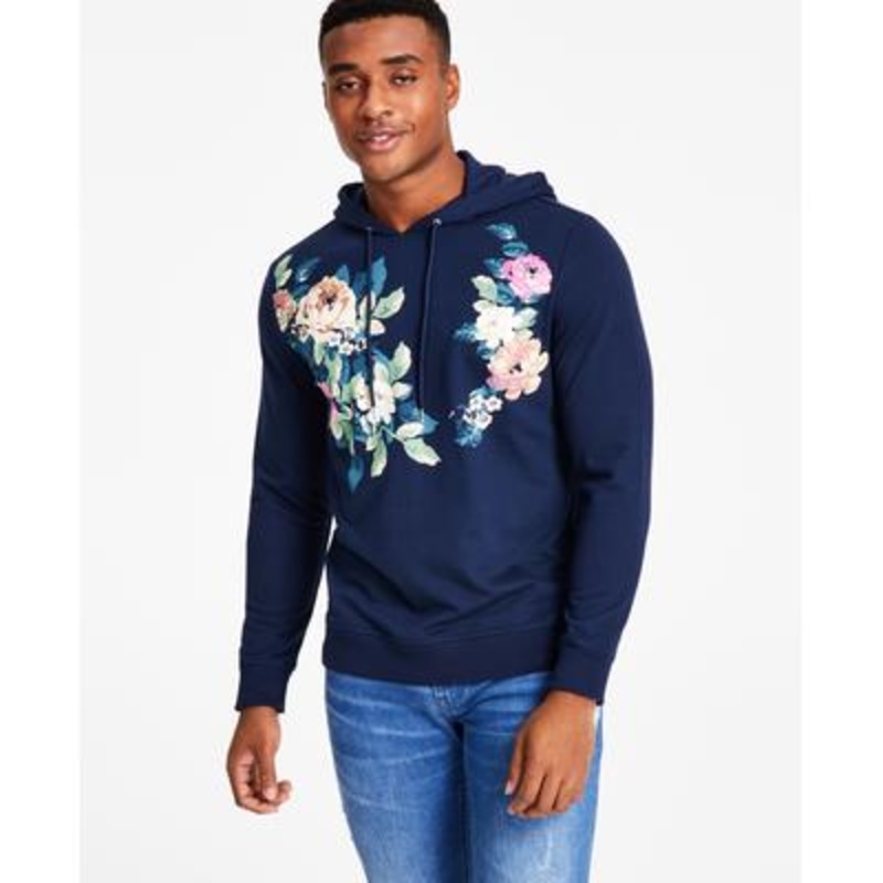 INC International Concepts Mens Andres Floral Hoodie Sweatshirt Blue Medium