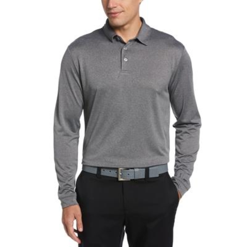 Pga Tour Men's Micro Birdseye Long sleeve Polo Shirt Black Lava Medium