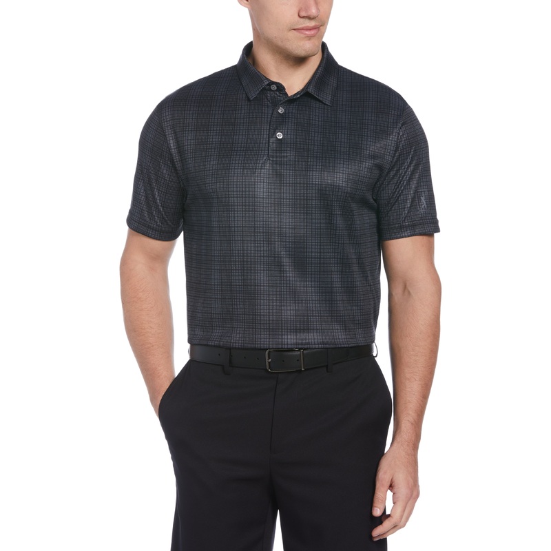 Pga Tour Mens Plaid Golf Polo Shirt Black Small
