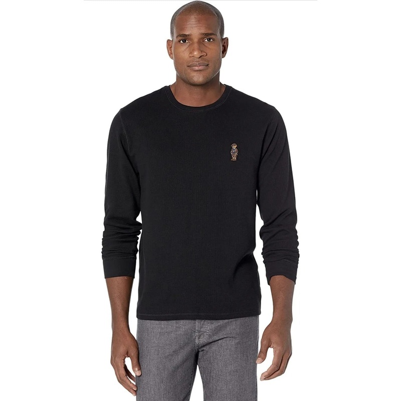 POLO RALPH LAUREN Men's Sun Valley Bear Waffle Long-Sleeve Pajama Shirt XL Black