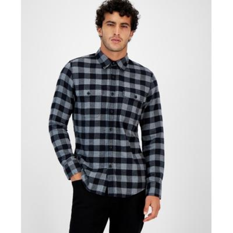 Sun + Stone Men's Check Flannel Shirt  Black Xl