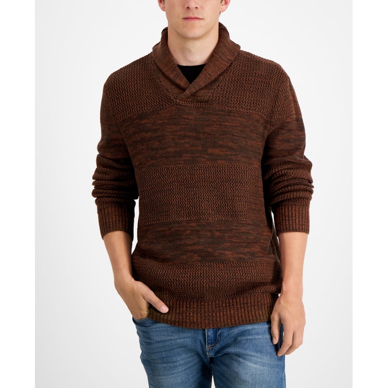 Sun + Stone Men's Shawl collar Sweater Orange Medium