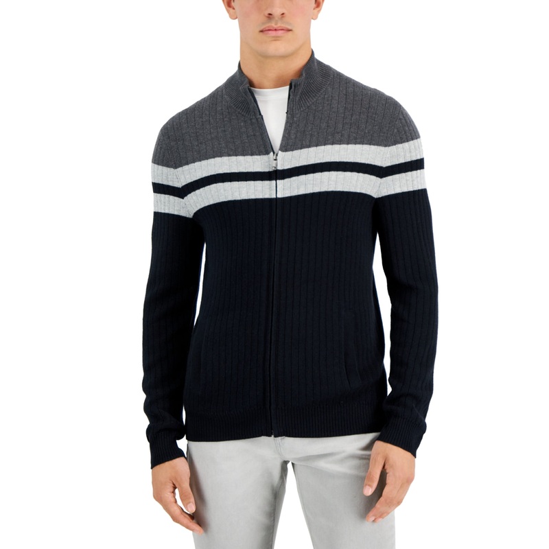 Alfani Men's Colorblock Stripe Cardigan Black Large