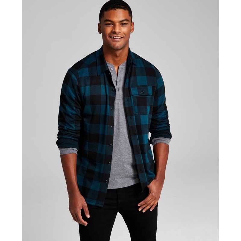 And Now This Mens Plaid Long Sleeves Buttondown Shirt Dark Green 2Xl