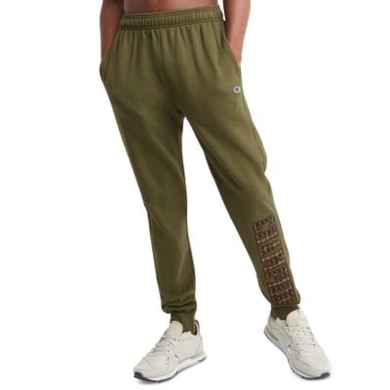 Champion Men's Powerblend Logo Fleece Joggers  Cargo Olive  Large