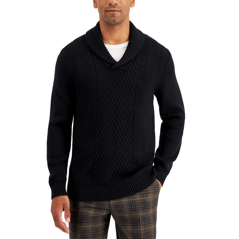 Club Room Men's Chunky Shawl Neck Sweater  Deep Black  Large
