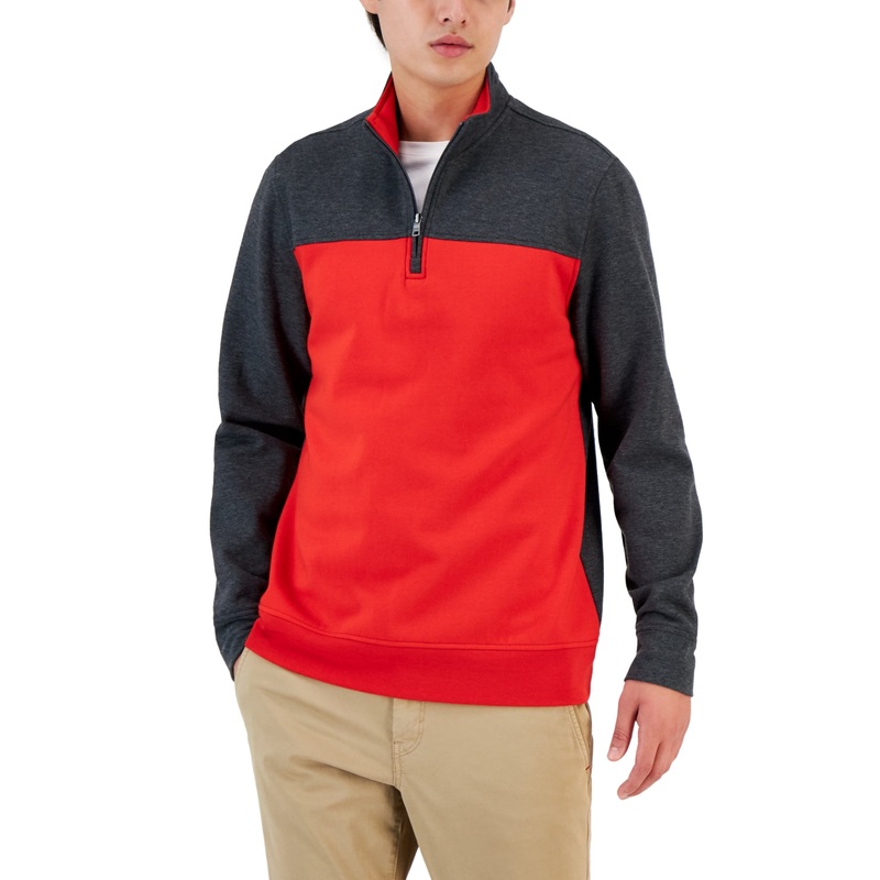 Club Room Men's Colorblocked Quarter zip Fleece Sweater  Dark Gray Xl