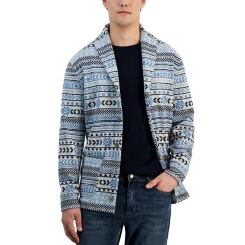 Club Room Men's Fair Isle Sweater Cardigan Navy Blue Combo Large