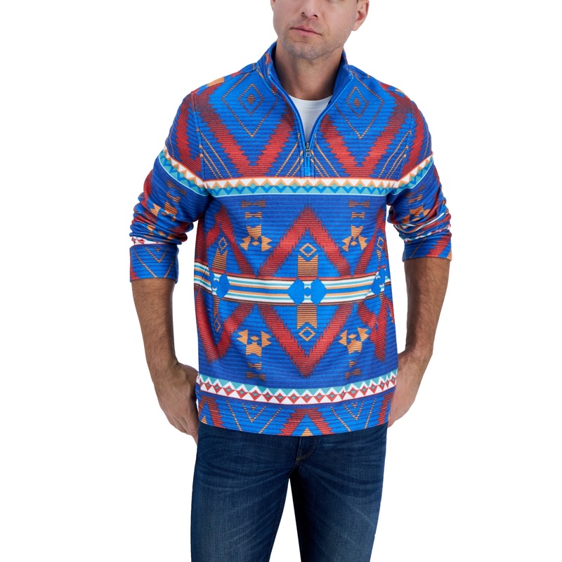 Club Room Men's Geometric print Fleece Sweater Sapphire Blue Small