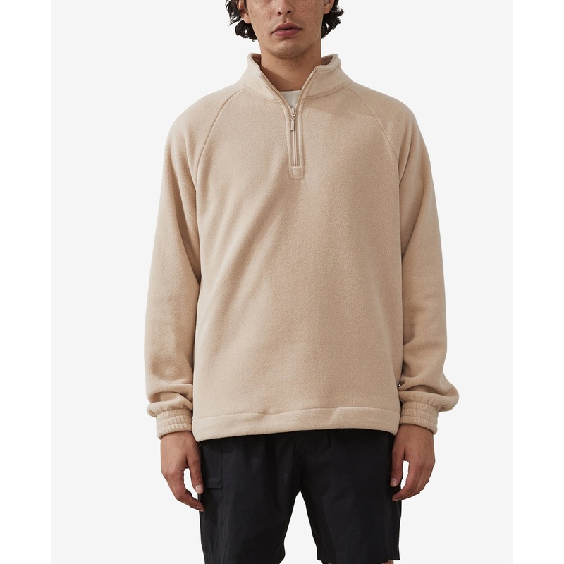 Cotton On Men's Polar Fleece Quarter Zip Sweatshirt XL Beige Tan
