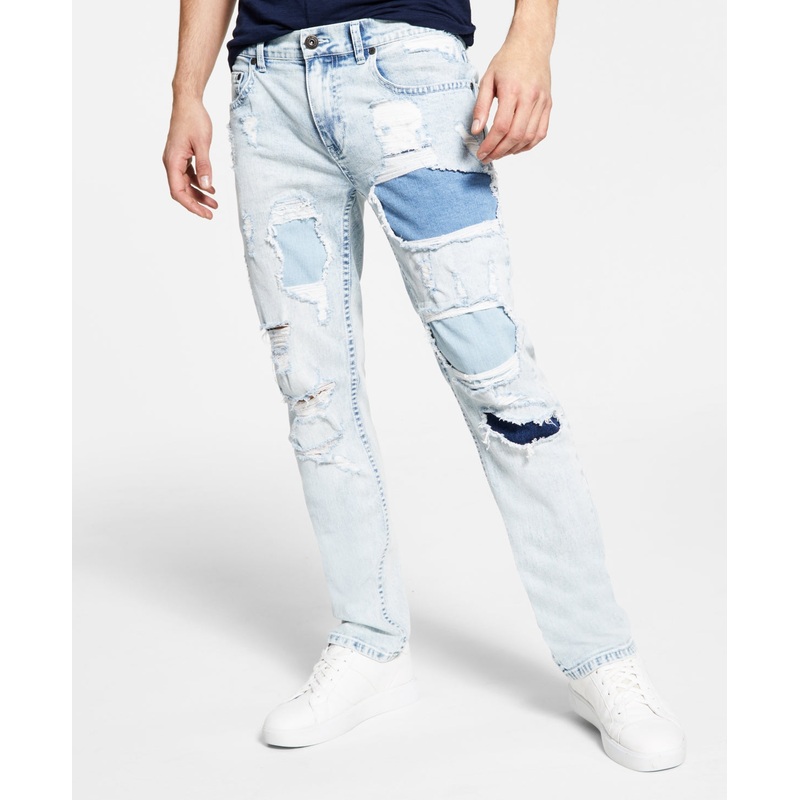International Concepts Men's Slim straight Fit Destroyed Jeans Light Wash 40 Reg