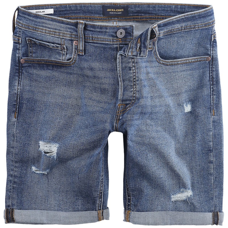 Jack & Jones Mens Rick Distressed Denim Shorts  Blue XL