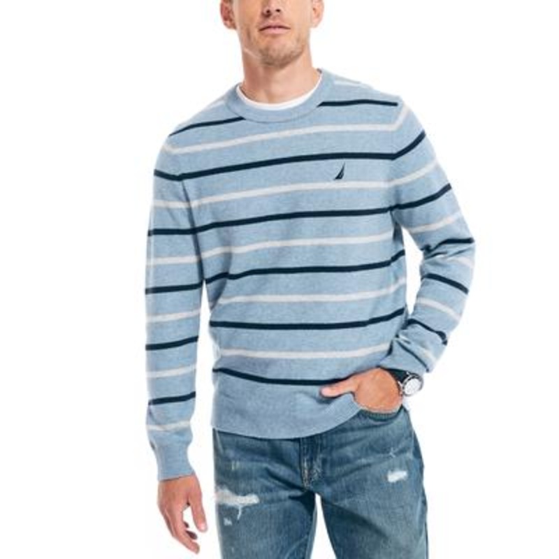 Nautica Mens Striped Crewneck Sweater 2Xl Turq/Aqua