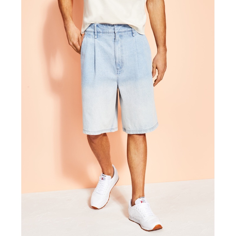 Royalty By Maluma Mens Relaxed fit Two tone Pleated Denim Shorts Blue 36 Reg