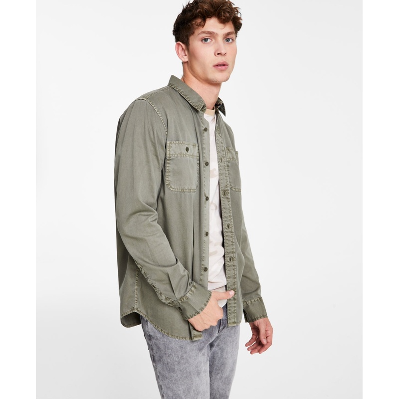 Sun + Stone Men's Long Sleeve Twill Shirt  Medium Green Xl