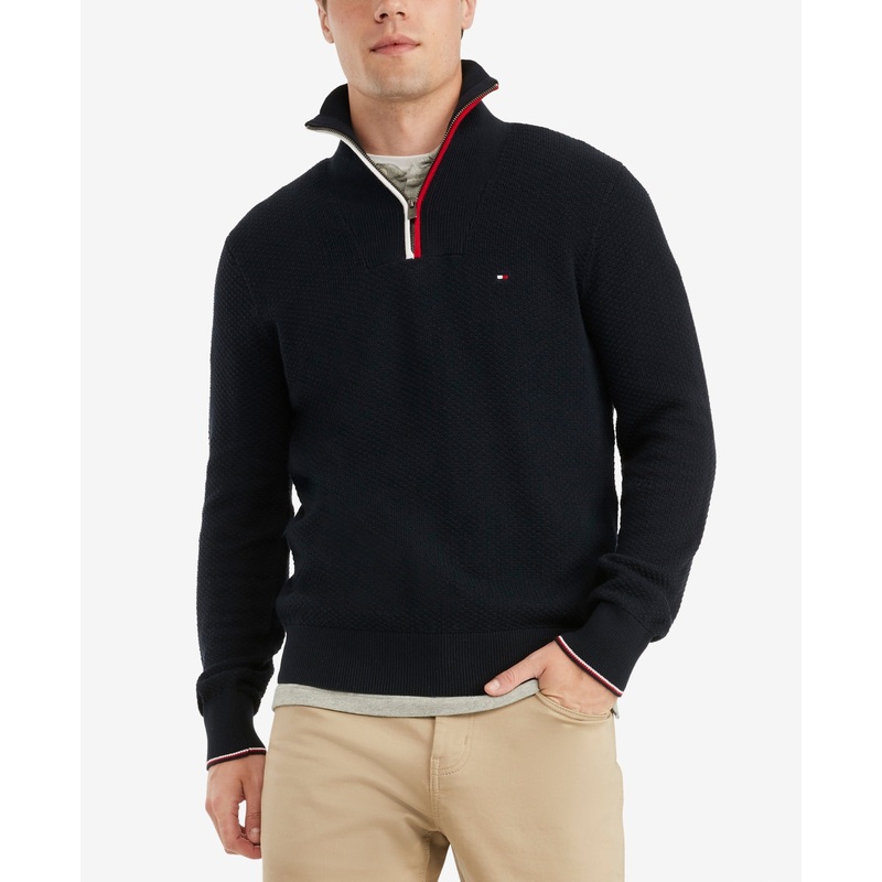 Tommy Hilfiger Men's Manhattan Quarter Zip Sweater  Desert Sky  Navy Small